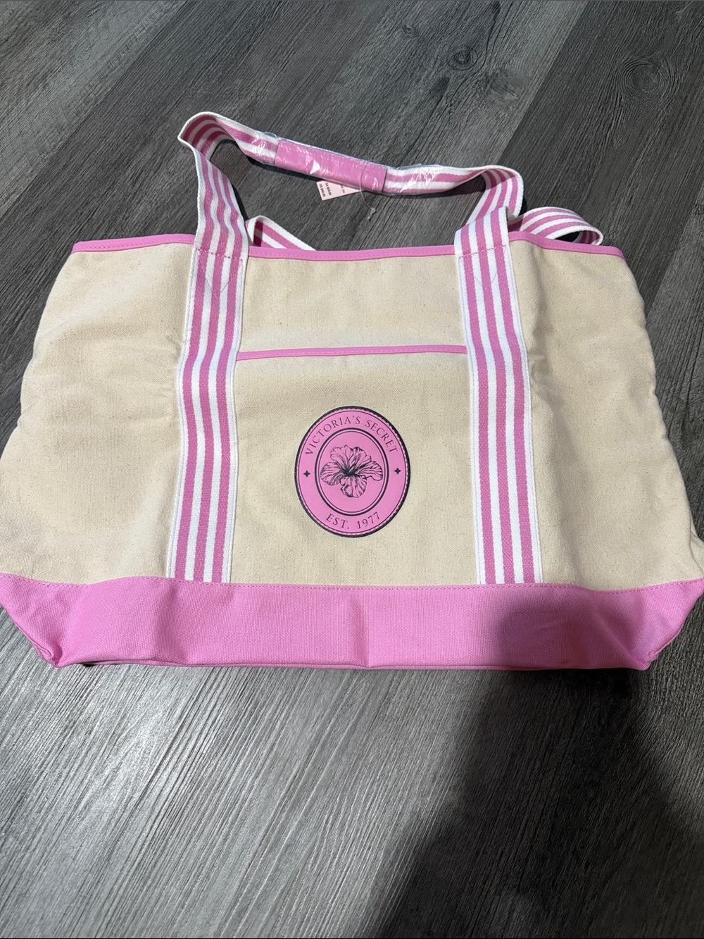 Victoria's Secret Pink and Cream Canvas Tote Bag